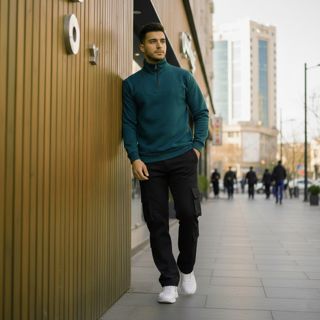 پکیج مردانه دورس نیم زیپ و شلوار بنگال مدل Nakisa